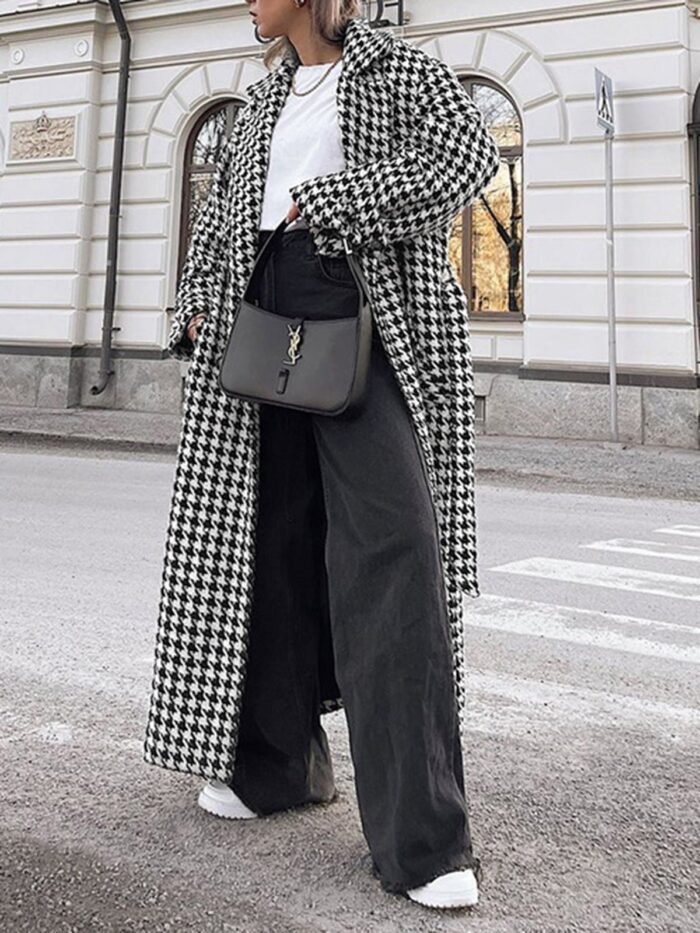 Adele Houndstooth Tweed Trench Coat - Image 3