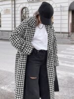Adele Houndstooth Tweed Trench Coat - Image 2