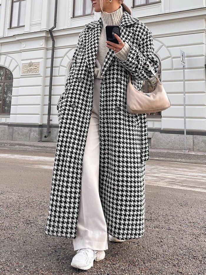 Adele Houndstooth Tweed Trench Coat - Image 4