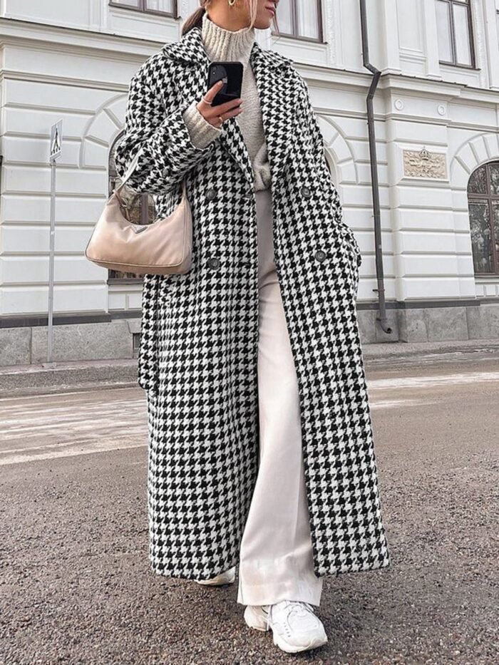 Adele Houndstooth Tweed Trench Coat - Image 1