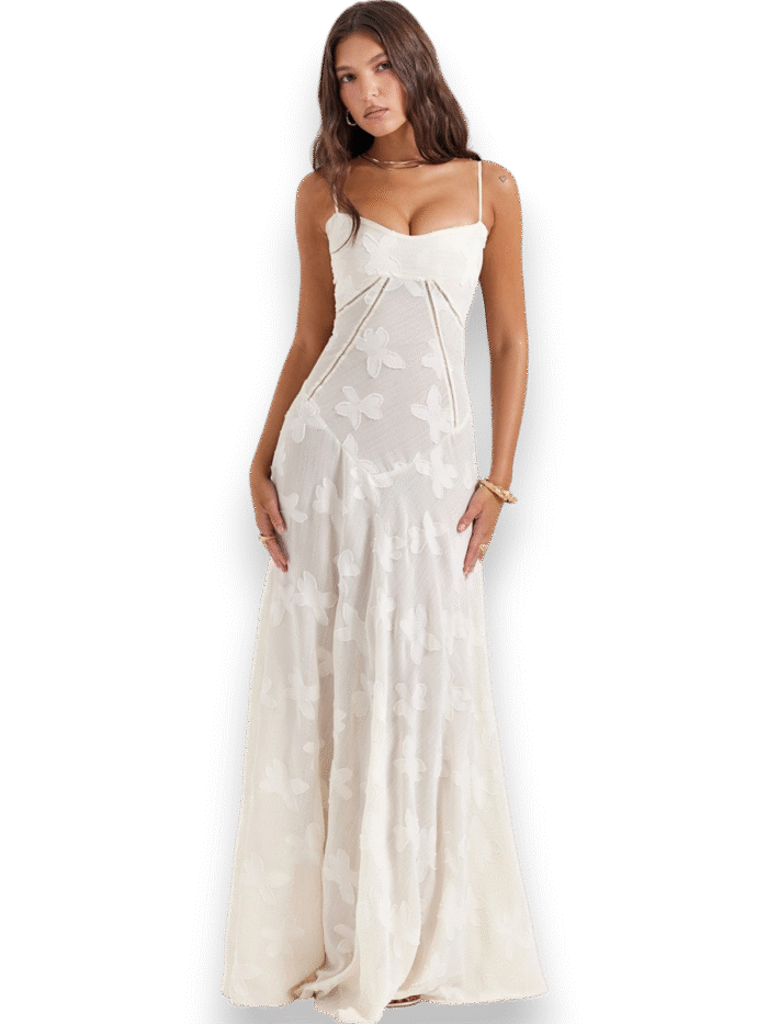 Amara Blossom White Floral Vintage Gown - Image 4