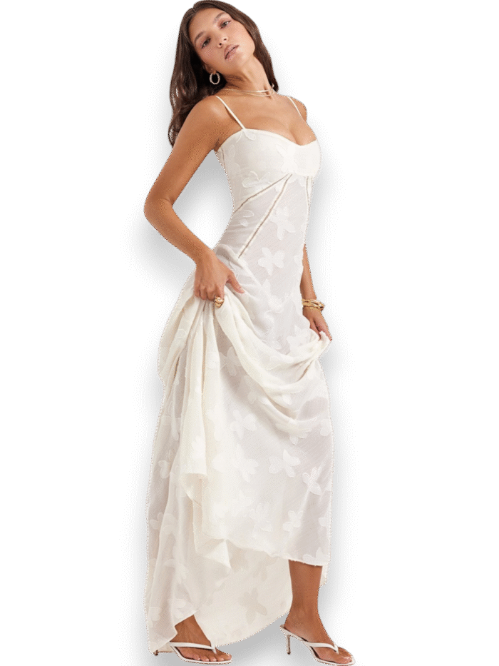 Amara Blossom White Floral Vintage Gown - Image 2