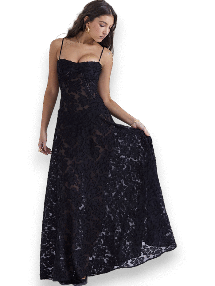 Amara Blossom Black Floral Vintage Gown - Image 2