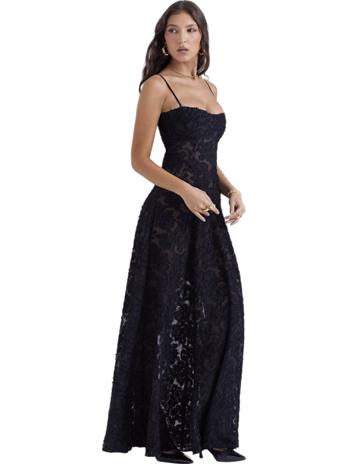 Amara Blossom Black Floral Vintage Gown - Image 3