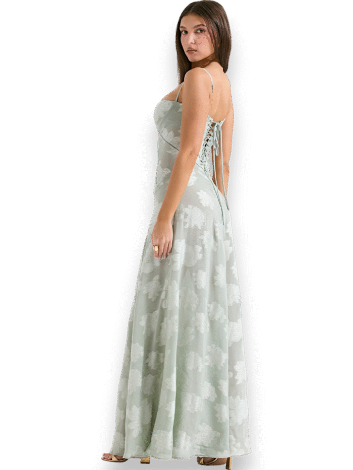 Amara Blossom Green Floral Vintage Gown - Image 3