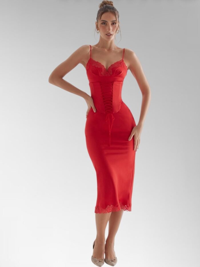 Alita Red Satin Slip Maxi Dress - Image 1