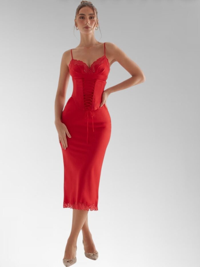 Alita Red Satin Slip Maxi Dress - Image 2