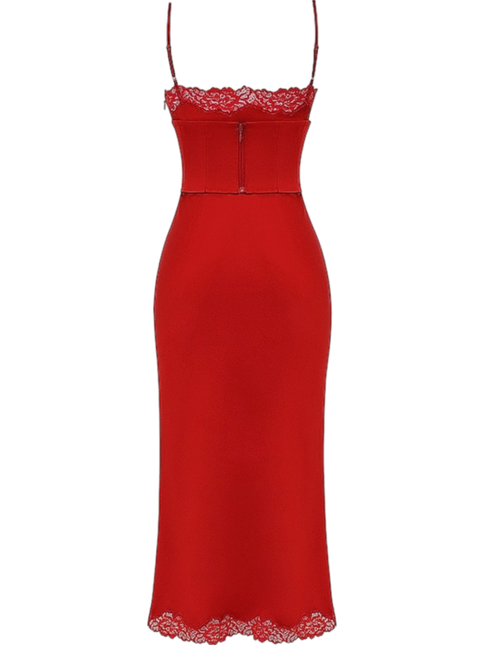 Alita Red Satin Slip Maxi Dress - Image 5