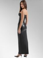 Alisa Black Strapless Leather Midi Dress - Image 4
