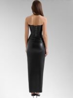 Alisa Black Strapless Leather Midi Dress - Image 5