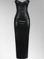 Alisa Black Strapless Leather Midi Dress - Image 6