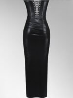 Alisa Black Strapless Leather Midi Dress - Image 7