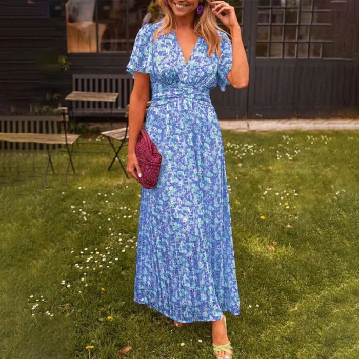 Alexa - Classic V-Neck Floral Print Dress - Image 6